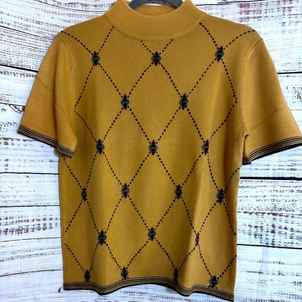 Vintage Sag Habor Sweater Womens Sz Petite Medium Knit Diamond Pattern Academia